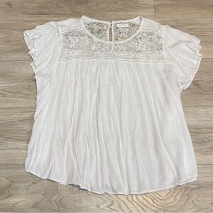 August Mist White Lace Yoke Flutter Sleeve Boho Blouse Plus Size 3X